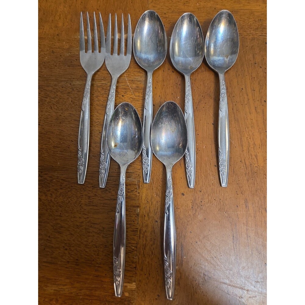 Lot/ 5 Imperial Rosemere IIC Teaspoons 2 Salad Forks Stainless Steel Vintage